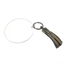 3" Clear Acrylic Circle Key Chain with Tassel - GRAY - CLOSEOUT