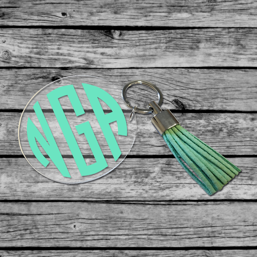 3" Clear Acrylic Circle Key Chain with Tassel - MINT - CLOSEOUT