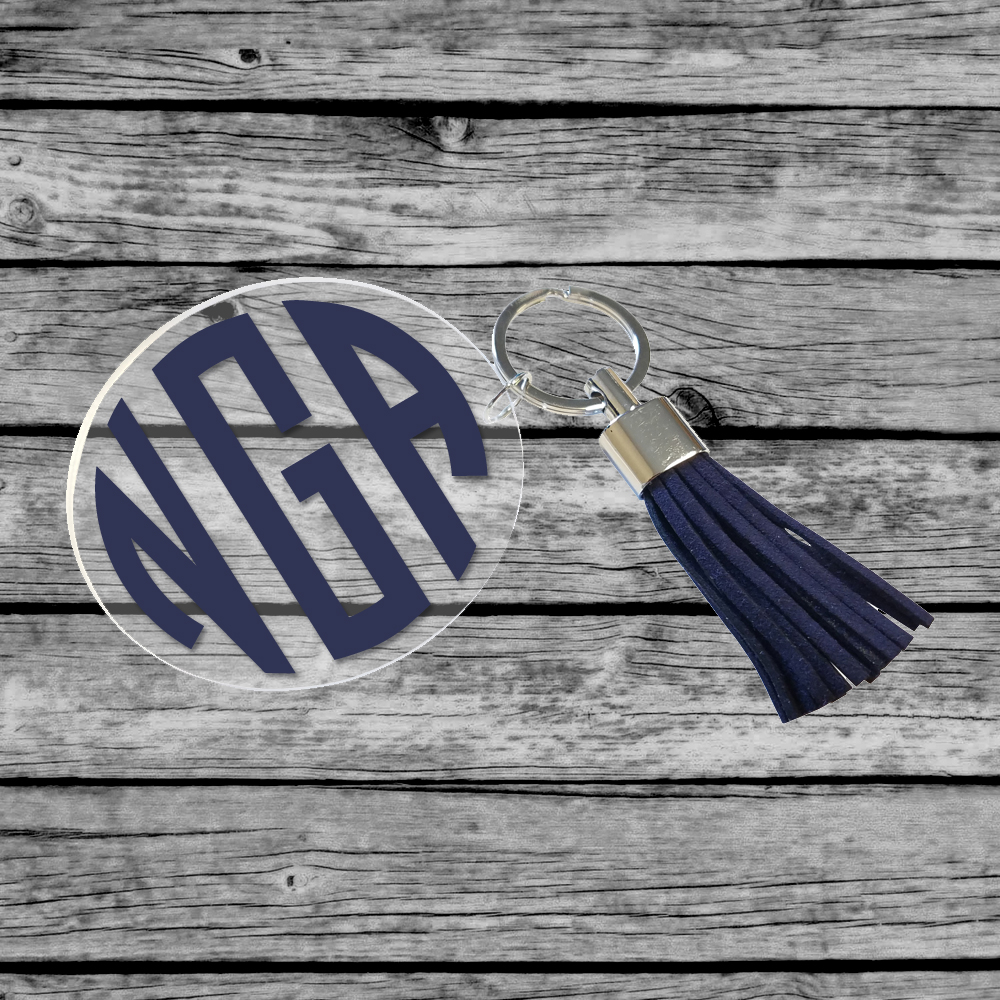 3" Clear Acrylic Circle Key Chain with Tassel - NAVY - CLOSEOUT