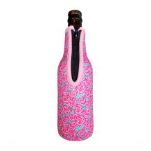 The Coral Palms® 12oz Long Neck Zipper Neoprene Bottle Coolie - RADIANT ROSES - CLOSEOUT