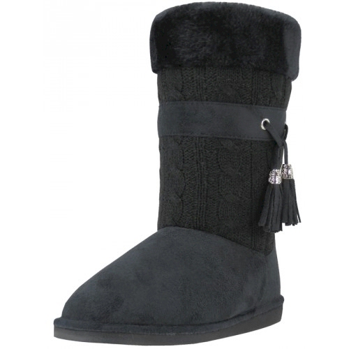 Women's Micro Fiber Knit Faux Fur Lining Boots With Tassel - BLACK - CLOSEOUT