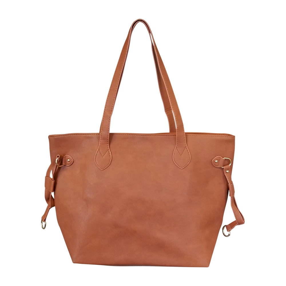 Faux Leather Handbag with Detachable Shoulder Strap - SADDLE BROWN - CLOSEOUT