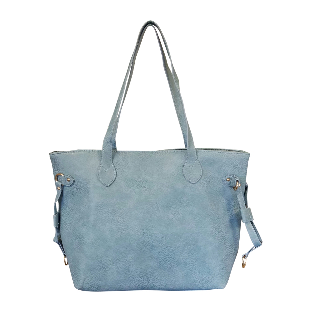 Faux Leather Handbag with Detachable Shoulder Strap - STONEWASHED DENIM - CLOSEOUT