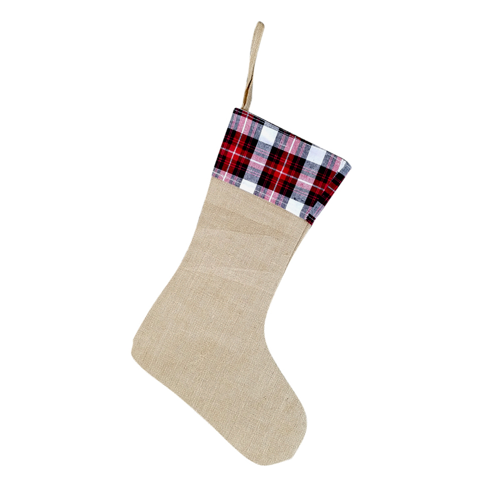 Blank Burlap Christmas Stocking - RED/WHITE PLAID - CLOSEOUT