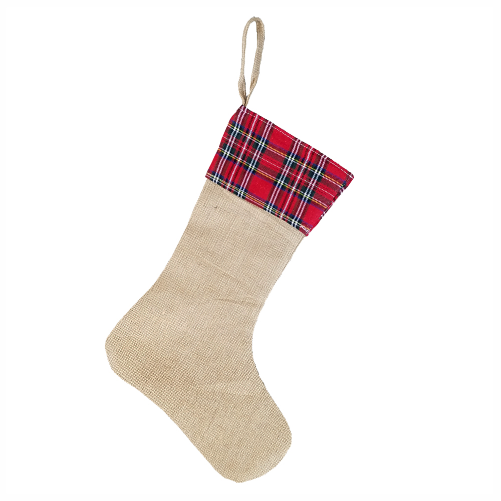 Blank Burlap Christmas Stocking - RED/GREEN PLAID - CLOSEOUT
