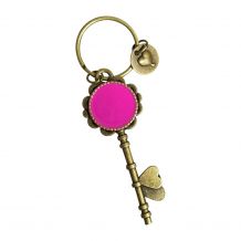 Enamel Skeleton Key Chain in Antique Bronze with Heart Accents - HOT PINK - CLOSEOUT