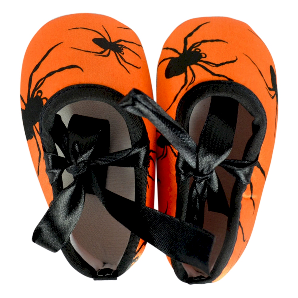 Halloween Print Baby Crib Shoes - SPIDER w/ BOW - CLOSEOUT