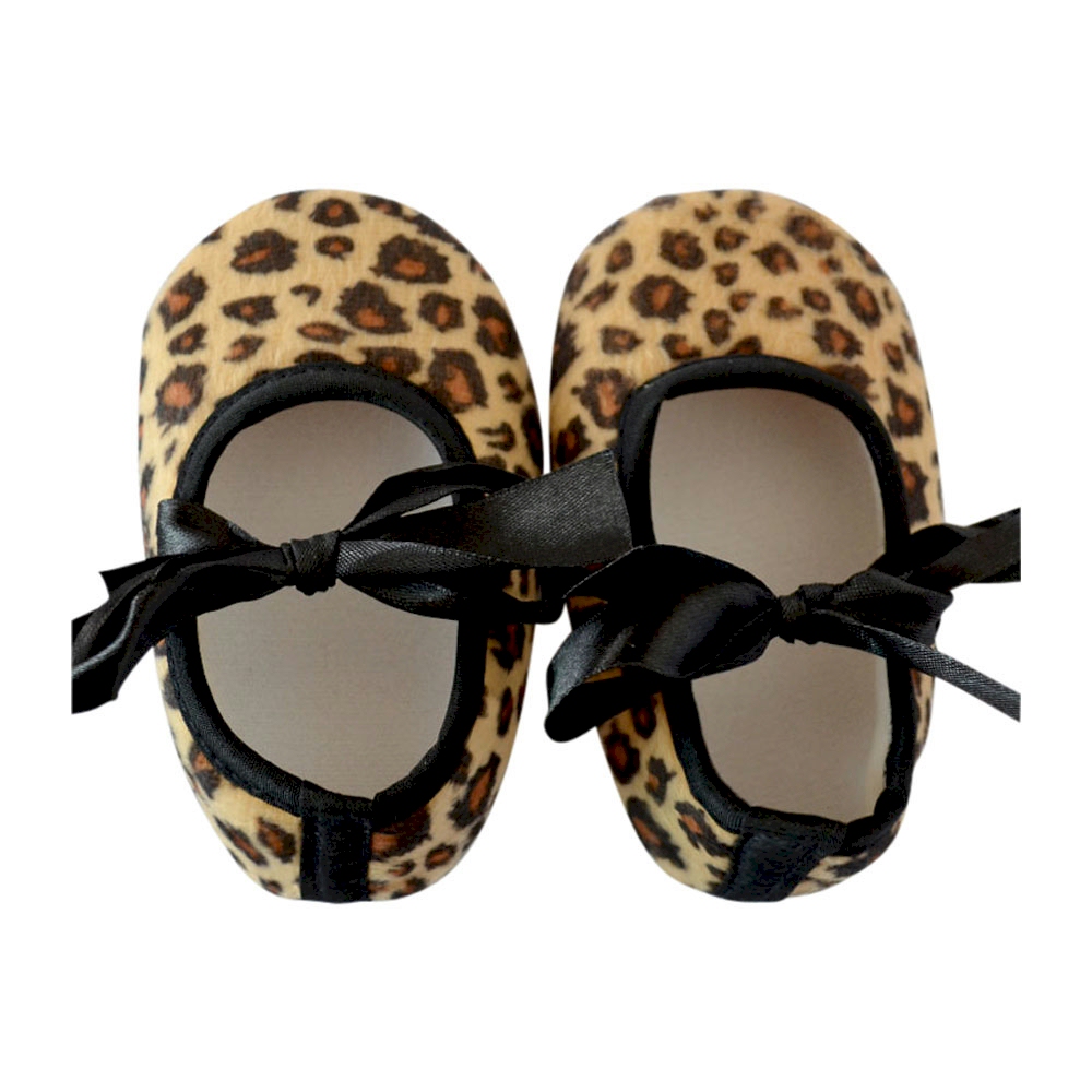 Leopard Print Baby Crib Shoes - BLACK BOW - CLOSEOUT