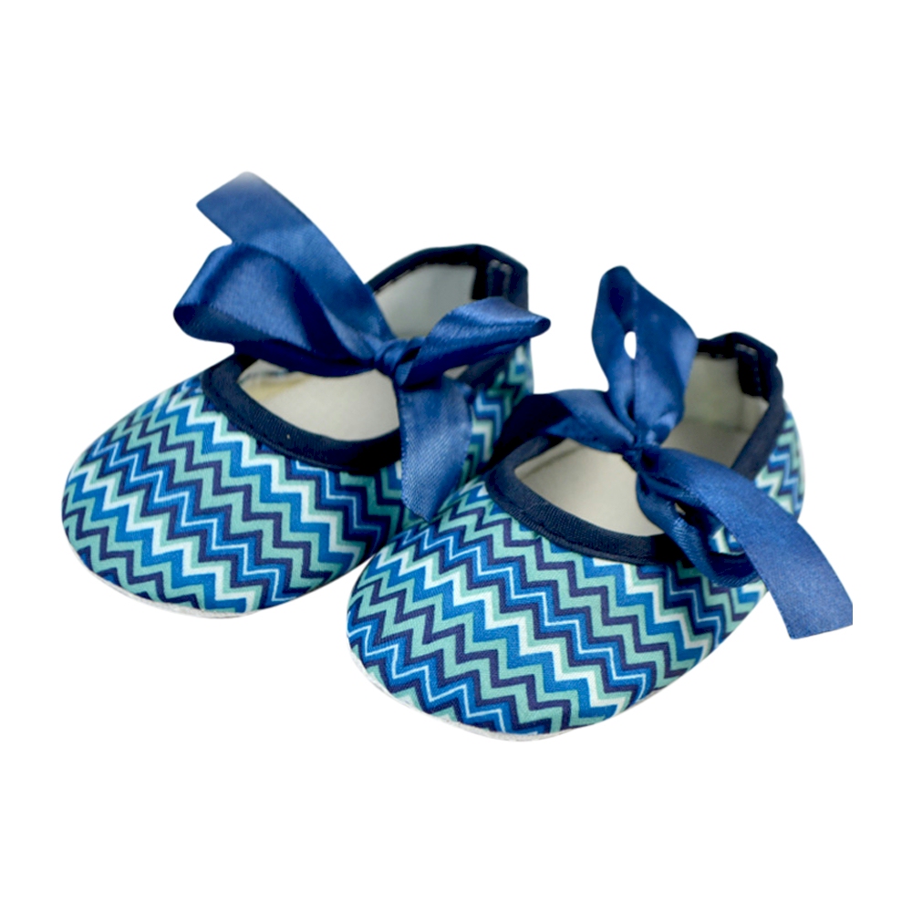 Multi-Chevron Print Baby Crib Shoes - ROYAL BLUE RIBBON - CLOSEOUT