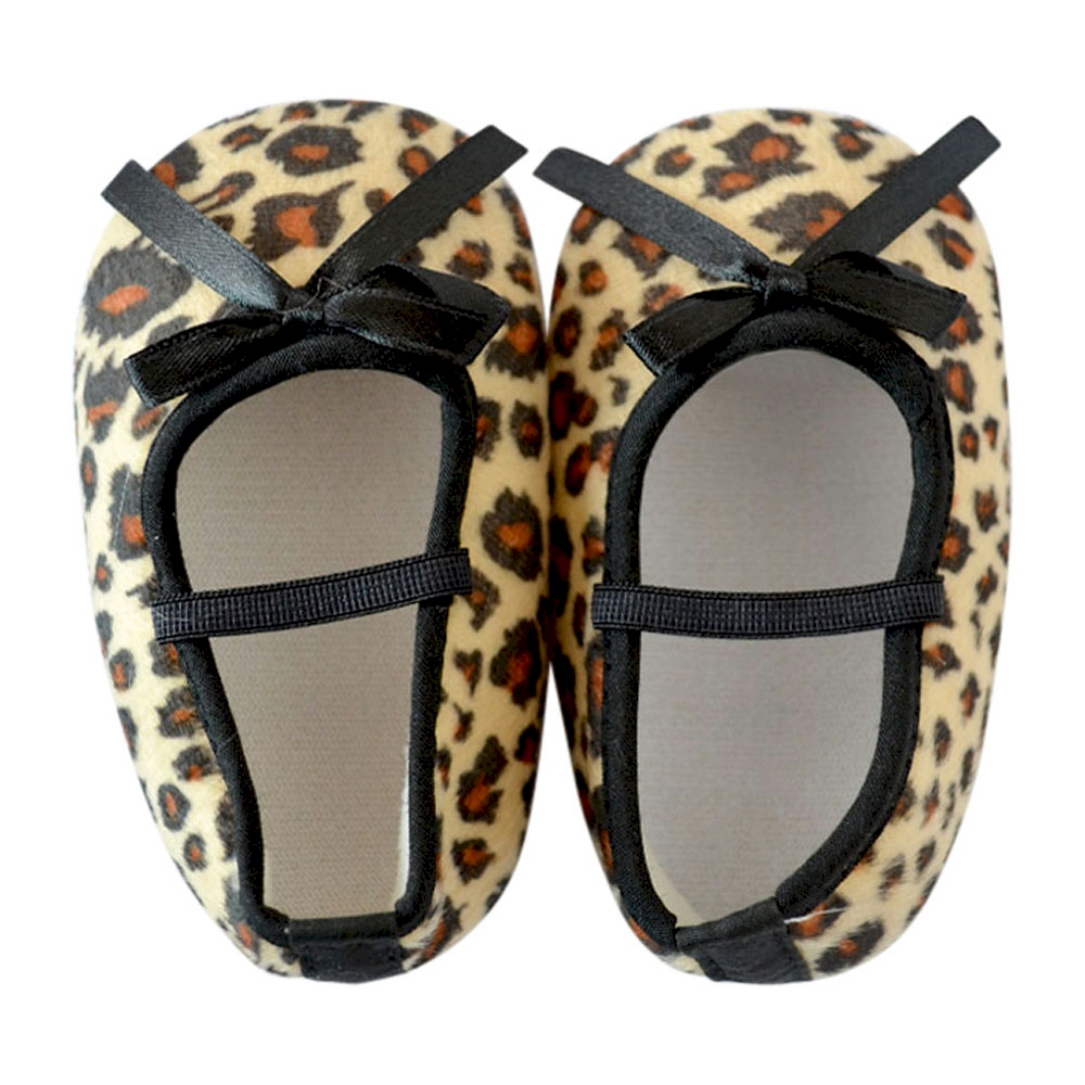 Leopard Print Baby Crib Shoes - MINI BLACK BOW - CLOSEOUT