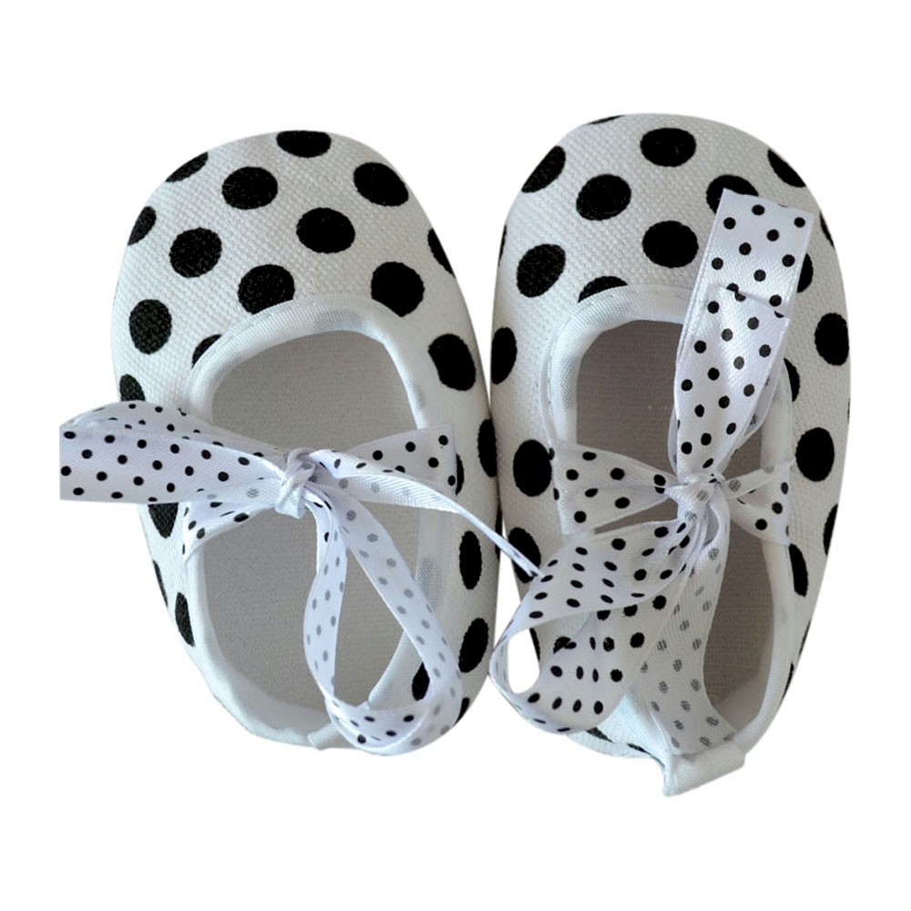 Polka Dot Print Baby Crib Shoes - DOTTY BOW - CLOSEOUT