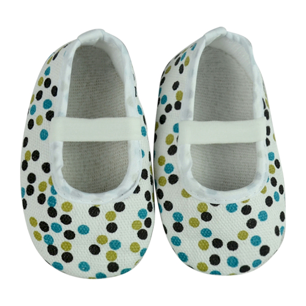 Multi-Dot Print Baby Crib Shoes - WHITE - CLOSEOUT