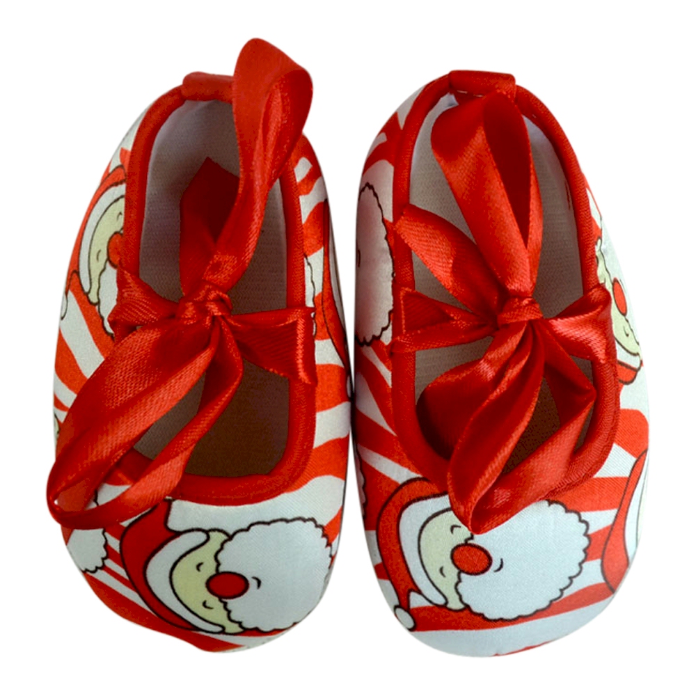 Santa Claus Print Baby Crib Shoes - RED BOW - CLOSEOUT