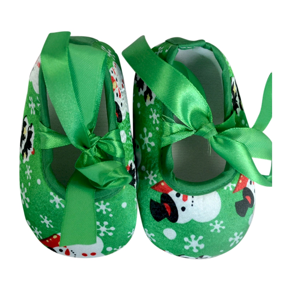 Snow Man Print Baby Crib Shoes - GREEN BOW - CLOSEOUT