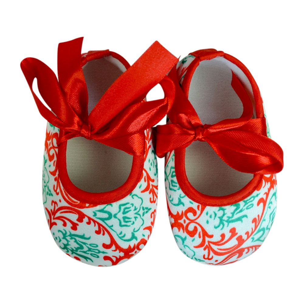 Christmas Print Baby Crib Shoes - RED BOW - CLOSEOUT