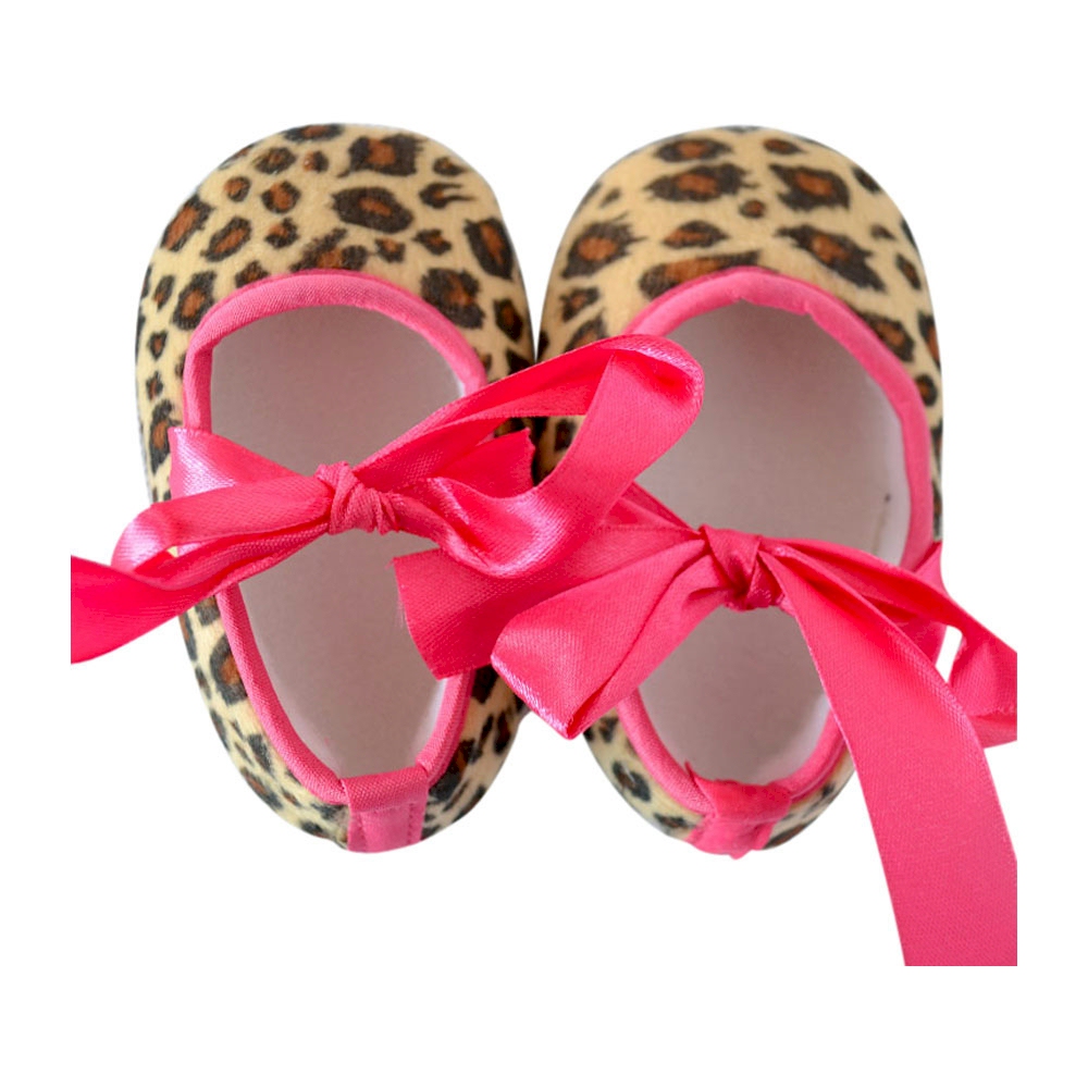 Leopard Print Baby Crib Shoes - HOT PINK BOW - CLOSEOUT