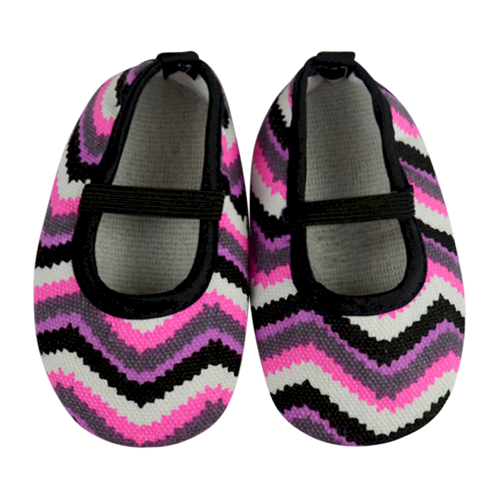 Multi-Color Ikat Chevron Print Baby Crib Shoes - BLACK STRAP - CLOSEOUT