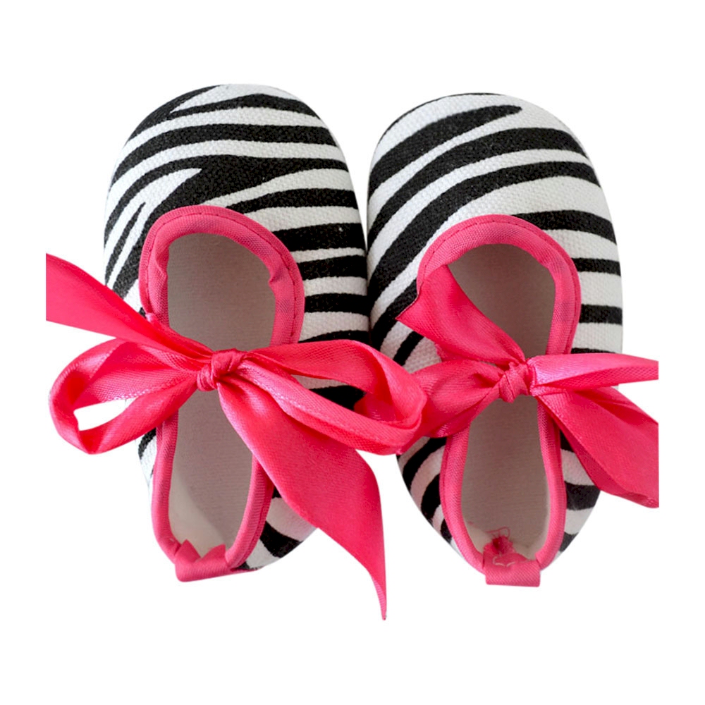 Zebra Print Baby Crib Shoes - HOT PINK RIBBON - CLOSEOUT