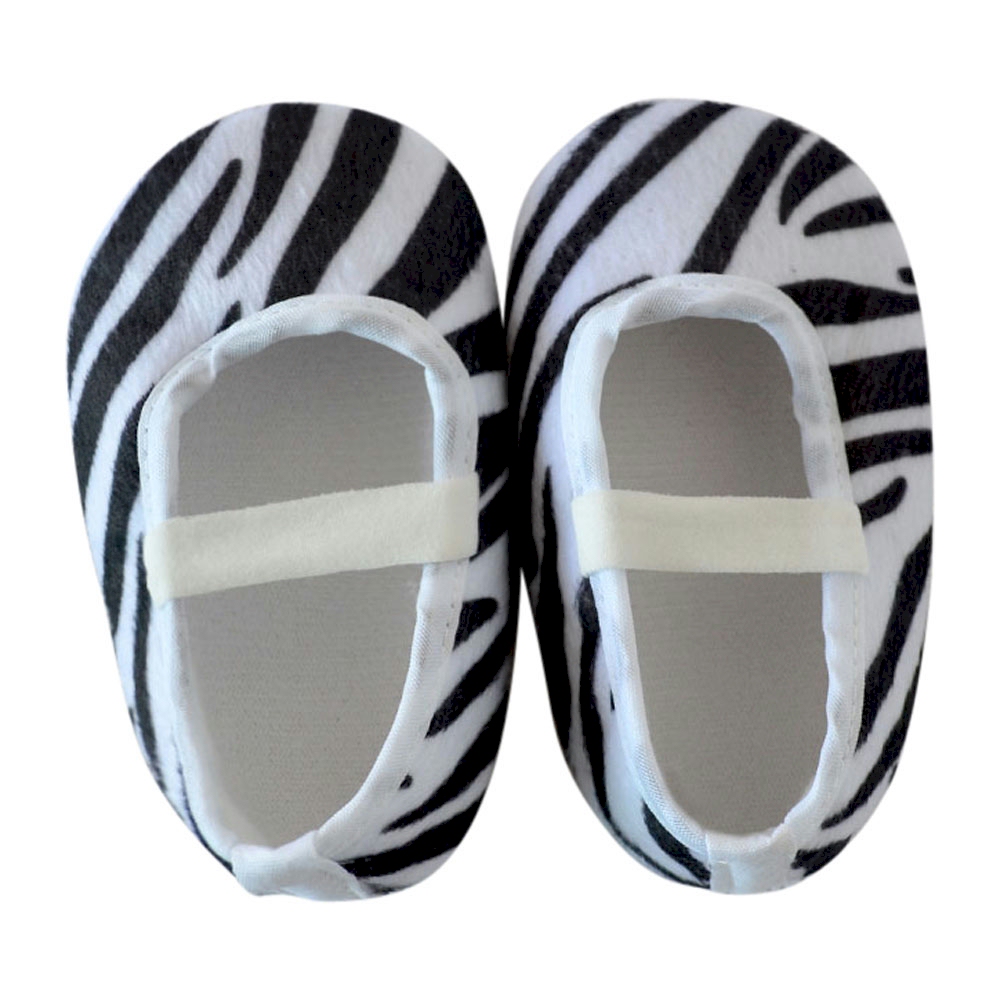 Zebra Print Baby Crib Shoes - WHITE STRAP - CLOSEOUT