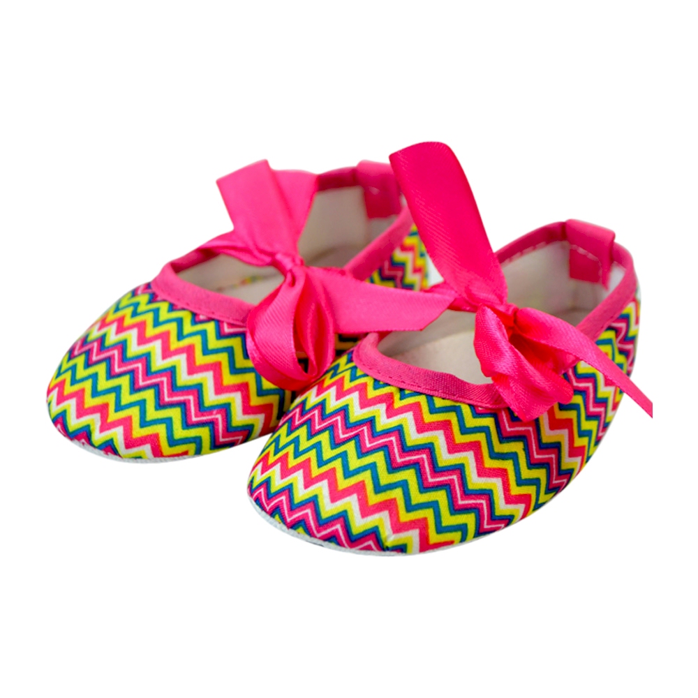 Multi-Color Chevron Print Baby Crib Shoes - HOT PINK BOW - CLOSEOUT