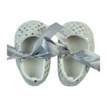 Shiny Sequin Baby Crib Shoes - SILVER - CLOSEOUT