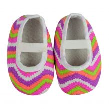 Multi-Color Ikat Chevron Print Baby Crib Shoes - WHITE STRAP - CLOSEOUT