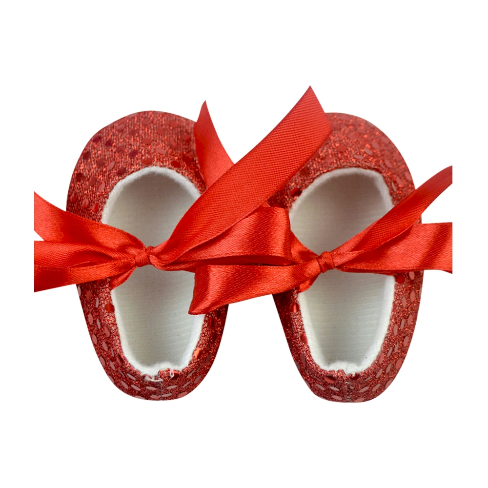 Shiny Sequin Baby Crib Shoes - RED - CLOSEOUT
