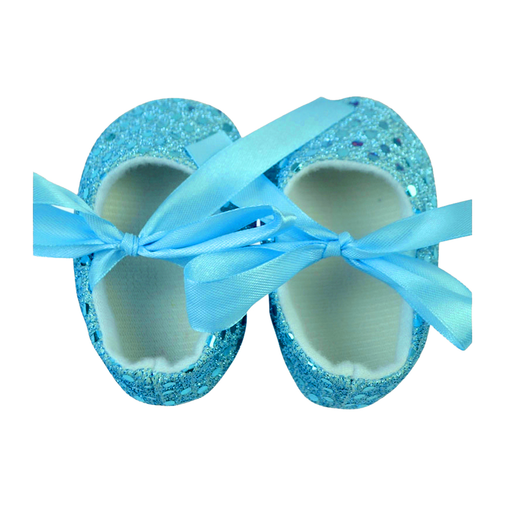 Shiny Sequin Baby Crib Shoes - TURQUOISE - CLOSEOUT