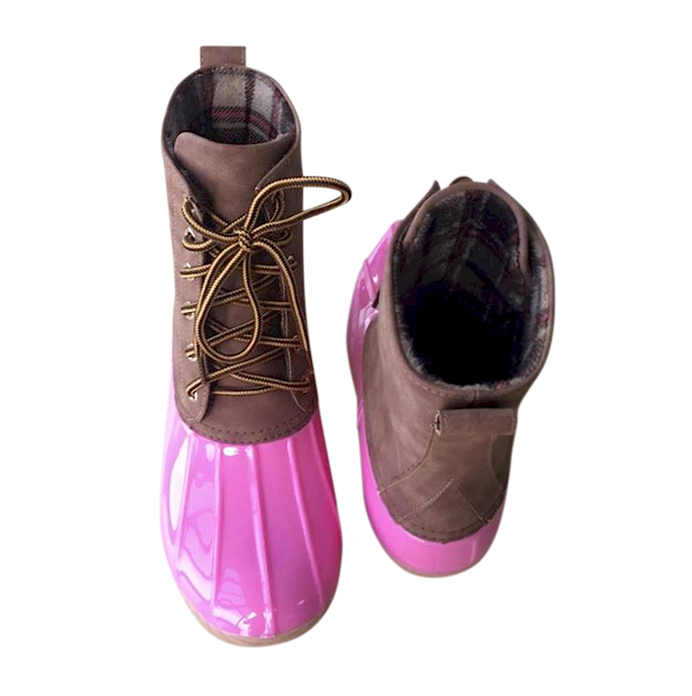 The Coral Palms® Plaid-Lined Duck Boots - PINK - CLOSEOUT