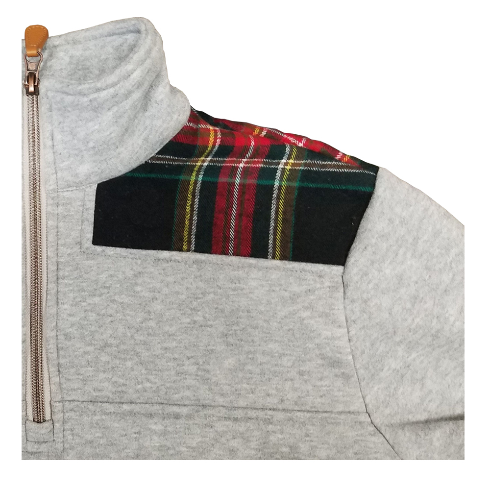 The Coral Palms® Plaid Shoulder Quarter Zip Pullover - GRAY - CLOSEOUT