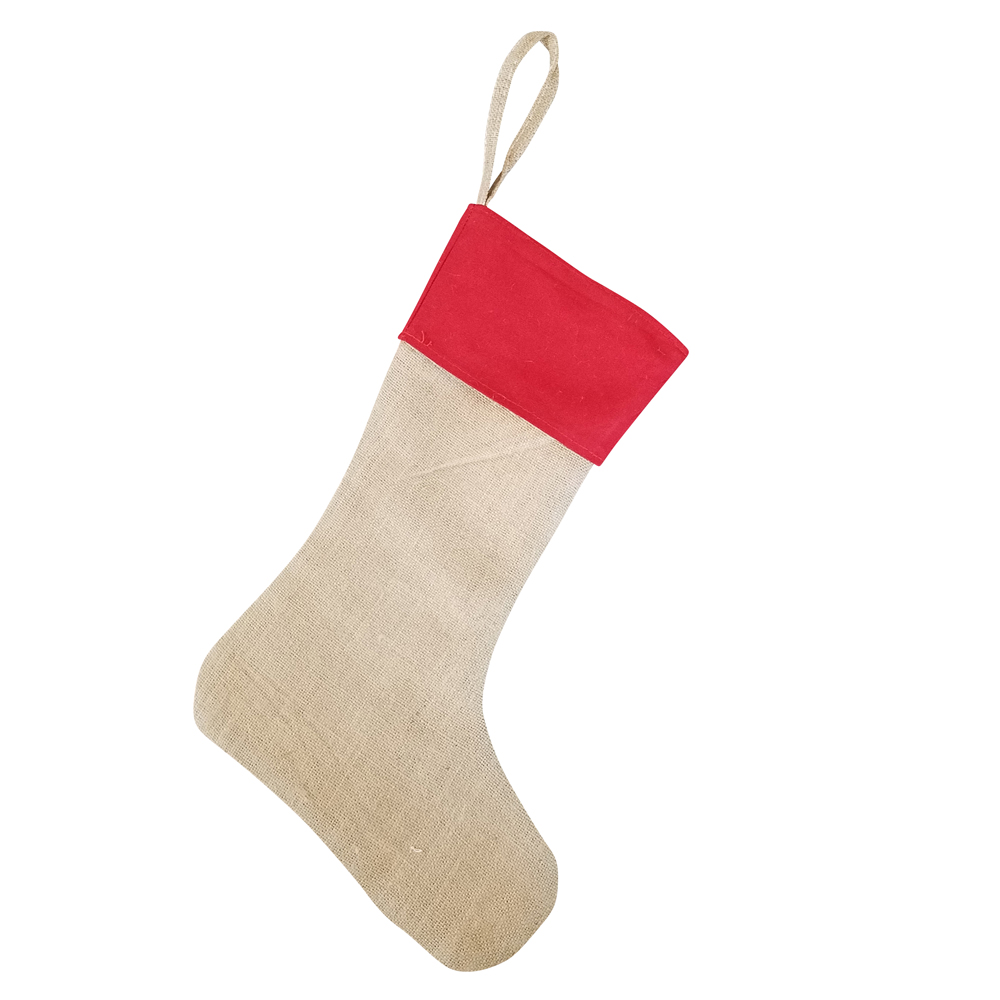 Blank Burlap Christmas Stocking - RED CUFF