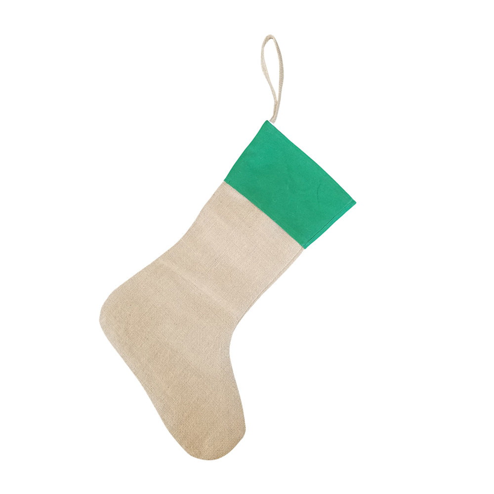 Blank Burlap Christmas Stocking - GREEN CUFF - CLOSEOUT