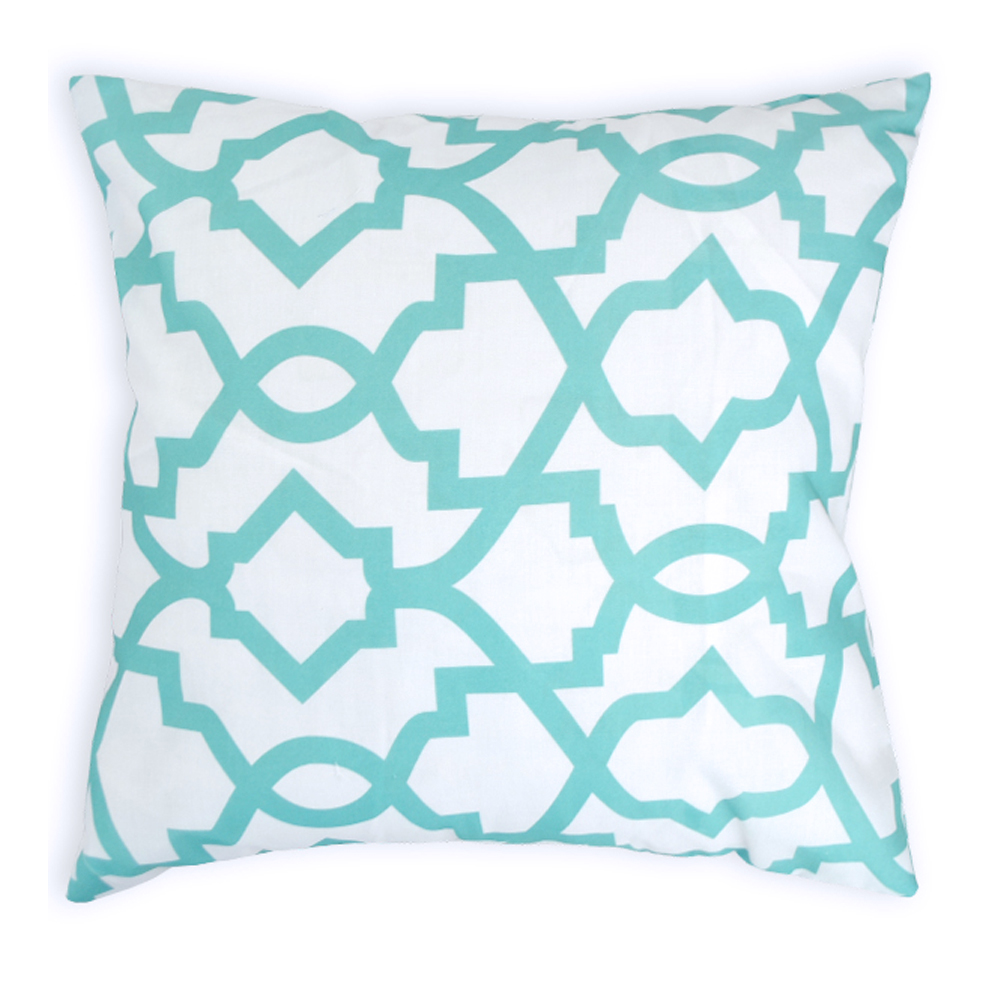 Throw Pillow Cover in Interlocking Geometric Print - AQUA - CLOSEOUT