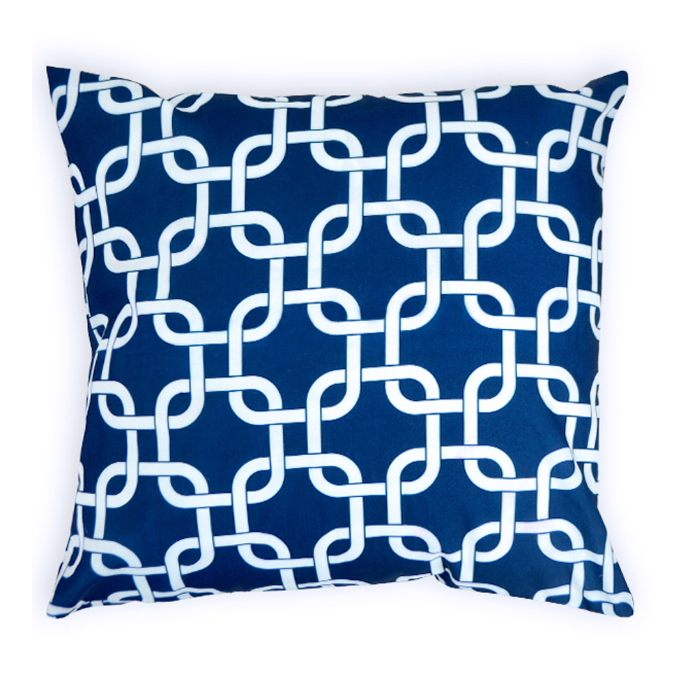 Throw Pillow Cover in Interlocking Shapes Print - NAVY - CLOSEOUT