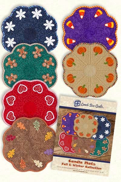 Candle Mats Fall & Winter Embroidery Designs by Lunch Box Quilts