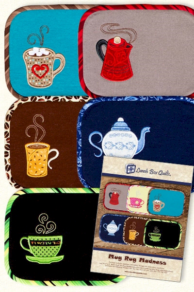 Mug Rug Madness Embroidery Designs by Lunch Box Quilts