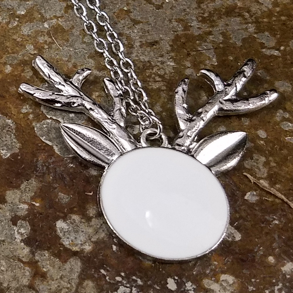 Silver-Tone Reindeer Medallion with Chain - WHITE - CLOSEOUT