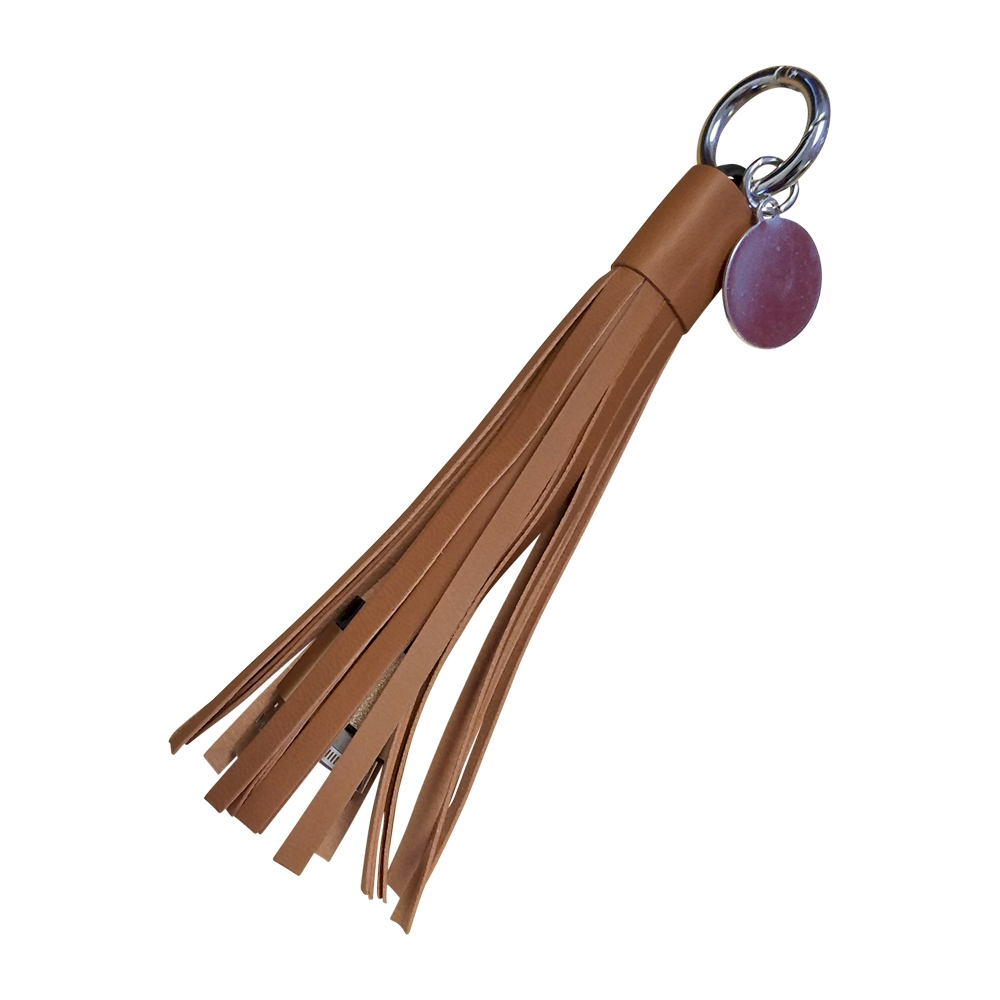 Power Tassel Keychain with Medallion and Hidden Cell Phone Chargers - BROWN - CLOSEOUT