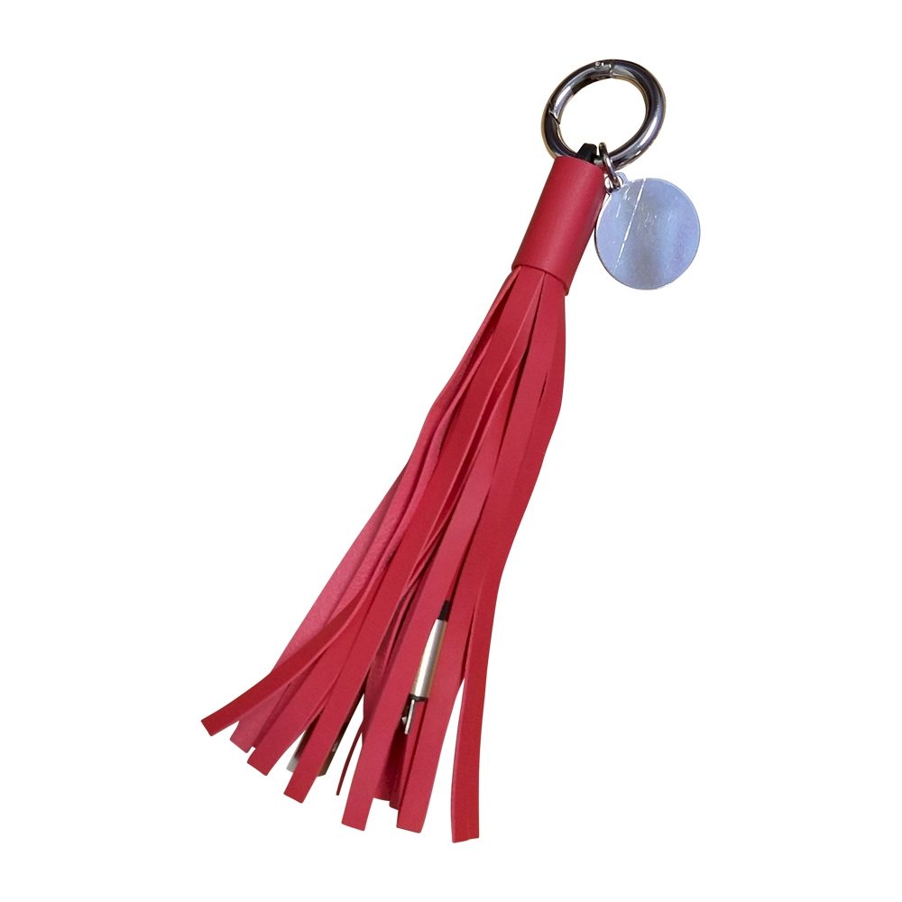 Power Tassel Keychain with Medallion and Hidden Cell Phone Chargers - RED - CLOSEOUT