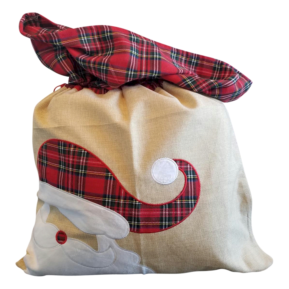 Plaid Christmas Gift Bag Blank with Ribbon Pulls - SANTA CLAUS - CLOSEOUT
