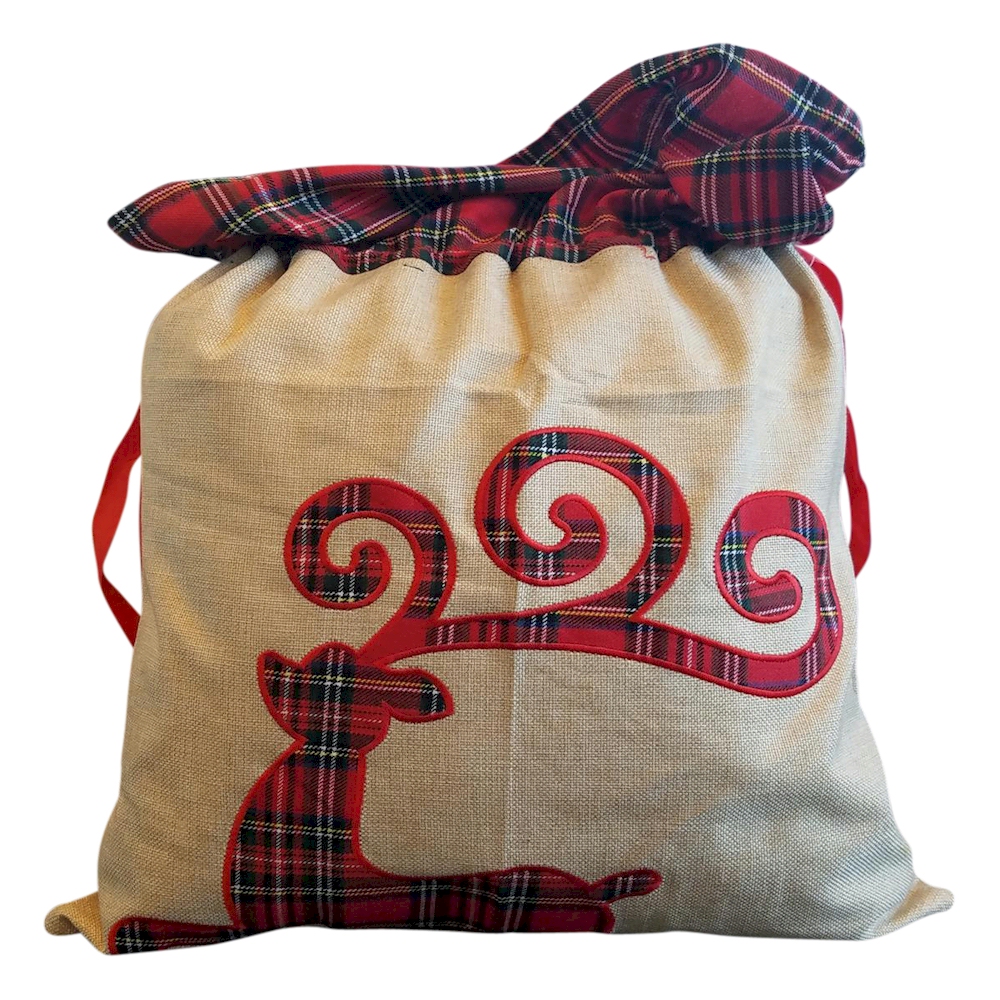 Plaid Christmas Gift Bag Blank with Ribbon Pulls - REINDEER - CLOSEOUT