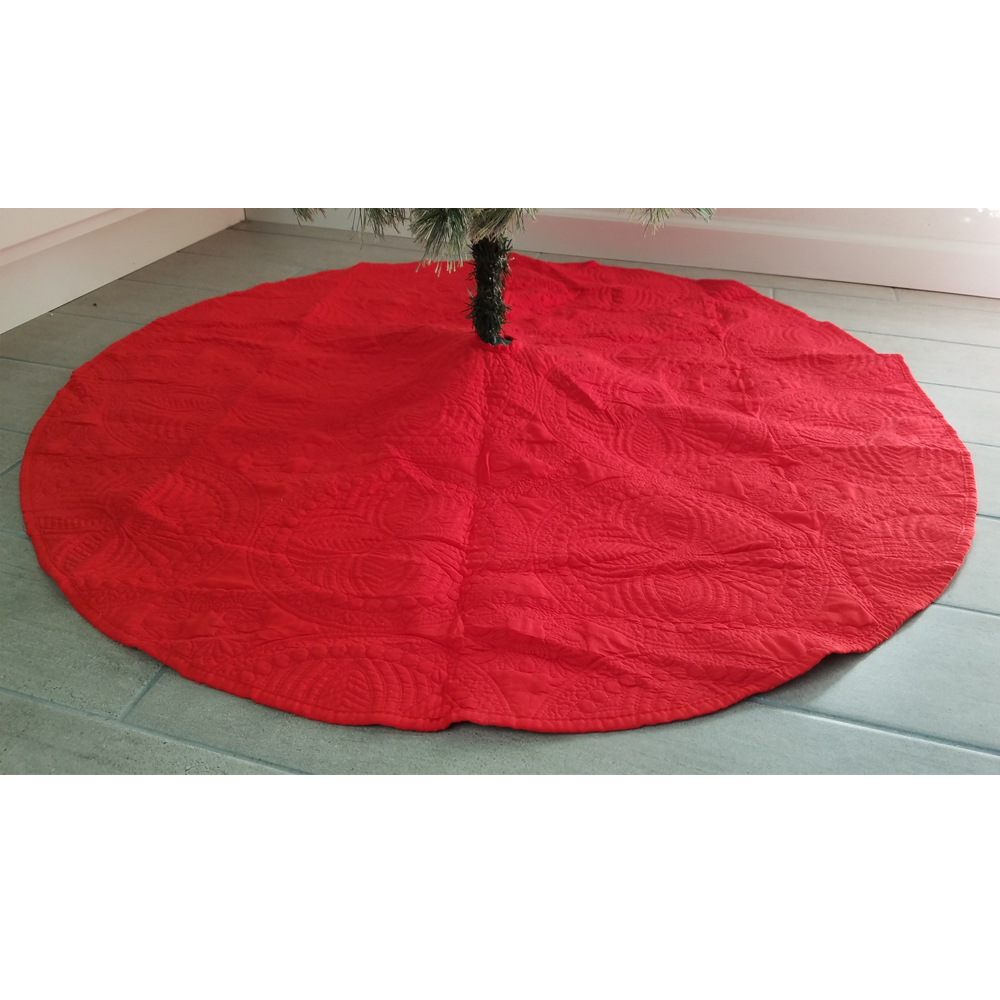 The Coral Palms® Quilted Heirloom Farmhouse Christmas Tree Skirt - RED - CLOSEOUT