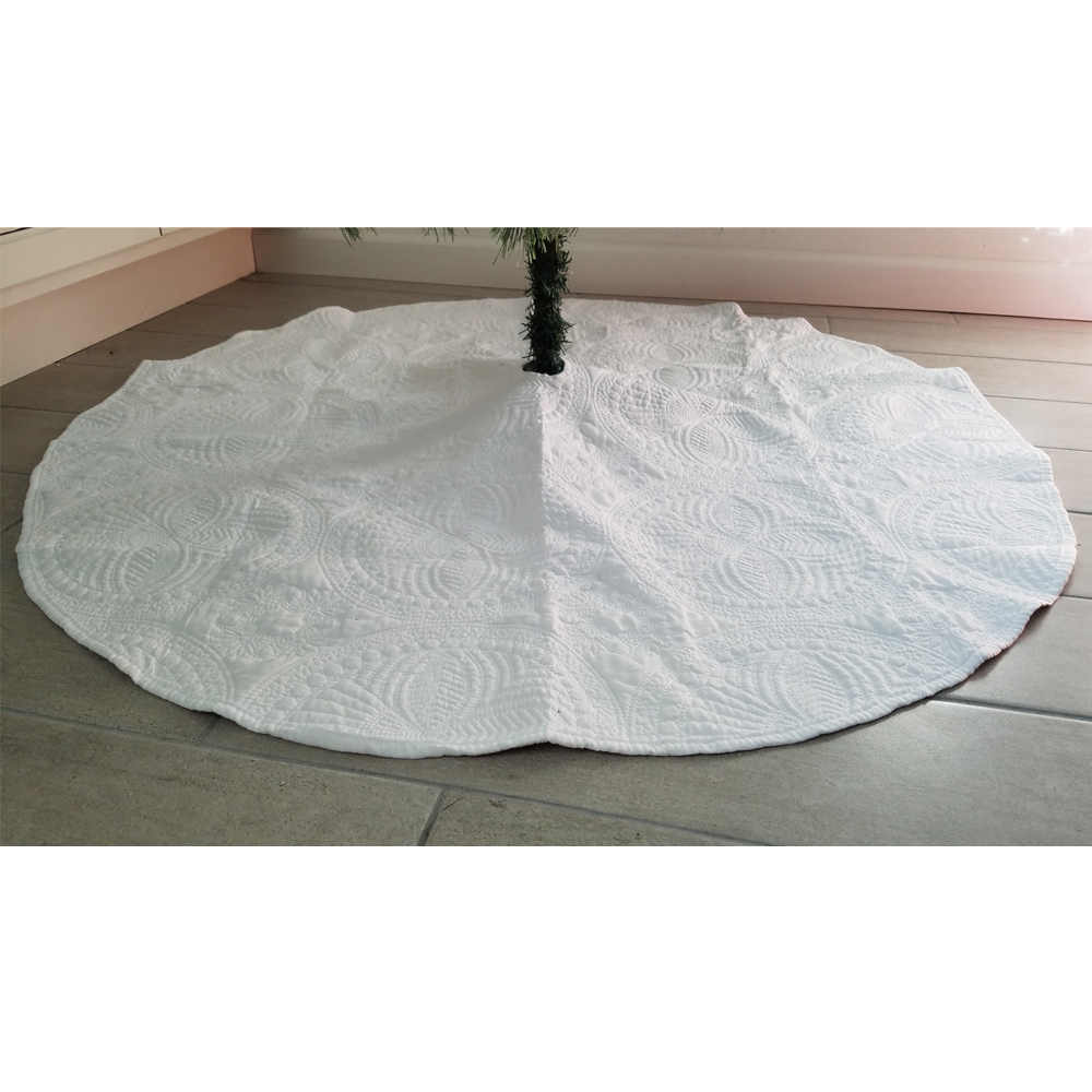 The Coral Palms® Quilted Heirloom Farmhouse Christmas Tree Skirt - WHITE - CLOSEOUT