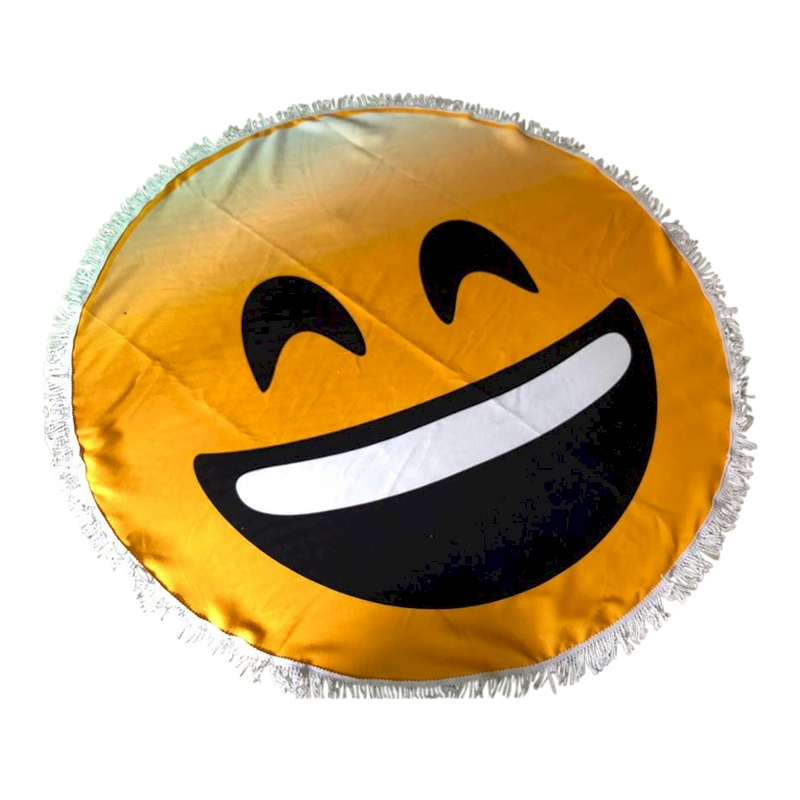 Emoji Print 60" Round Fringed Beach Towel - HAPPY - CLOSEOUT
