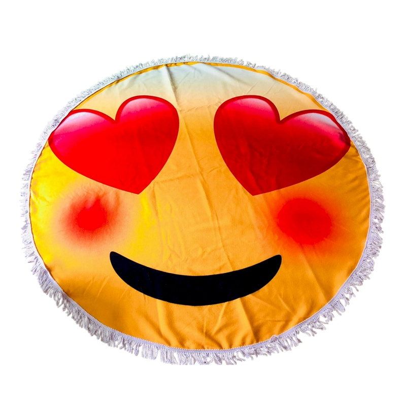 Emoji Print 60" Round Fringed Beach Towel - HEARTS - CLOSEOUT