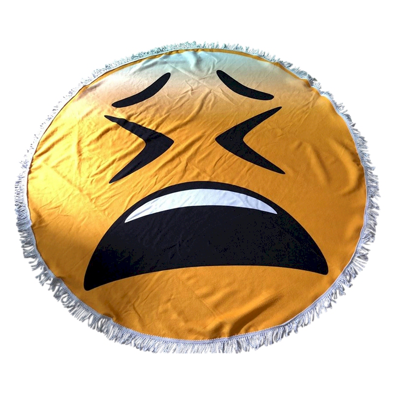 Emoji Print 60" Round Fringed Beach Towel - STRESSED OUT - CLOSEOUT