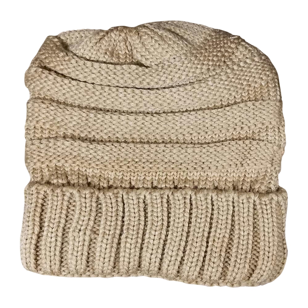Designer-Look Slouchy Knit Cap Oversized Beanie - KHAKI - CLOSEOUT