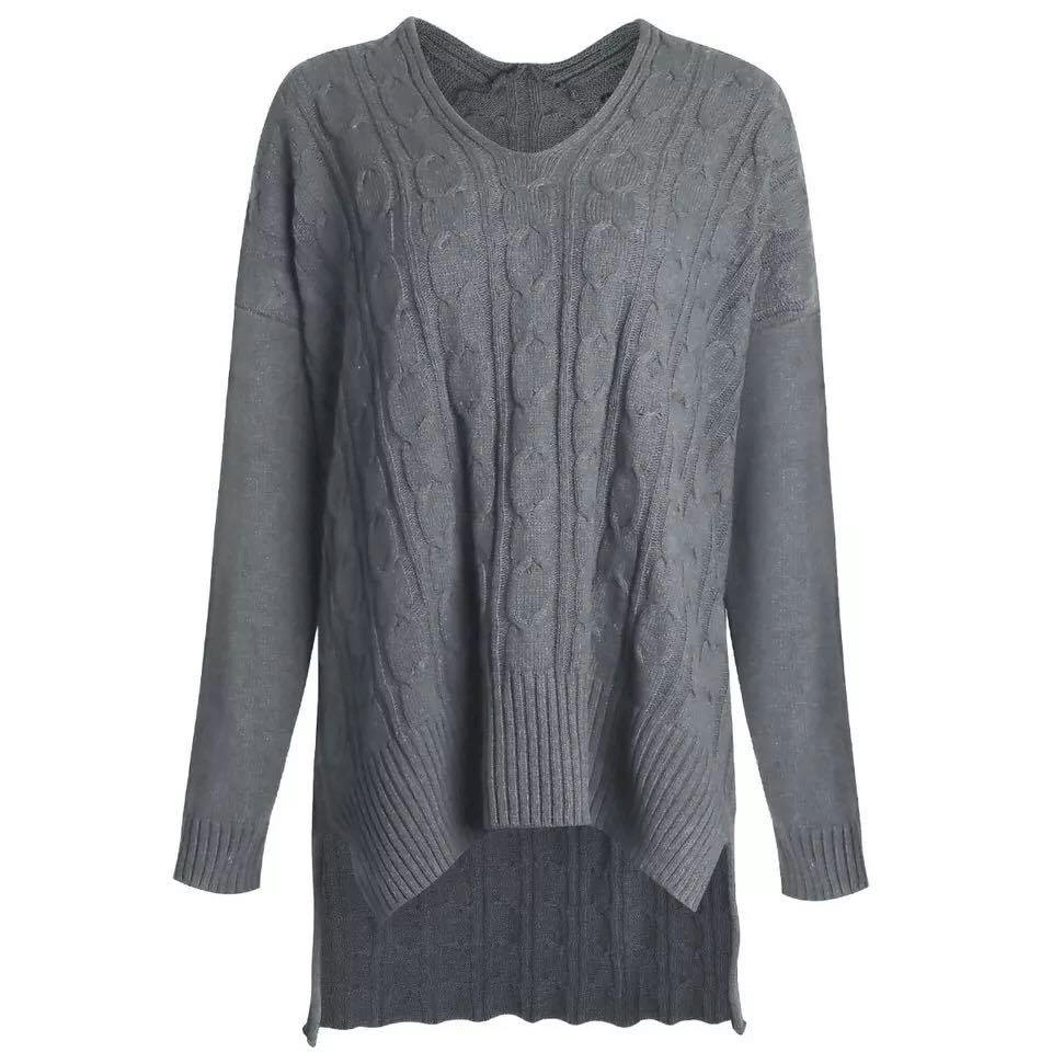 Chunky Knit V-Neck Tunic Sweater - GRAY - CLOSEOUT