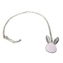 Silver-Tone Easter Bunny Medallion with Chain - LIGHT PINK - CLOSEOUT
