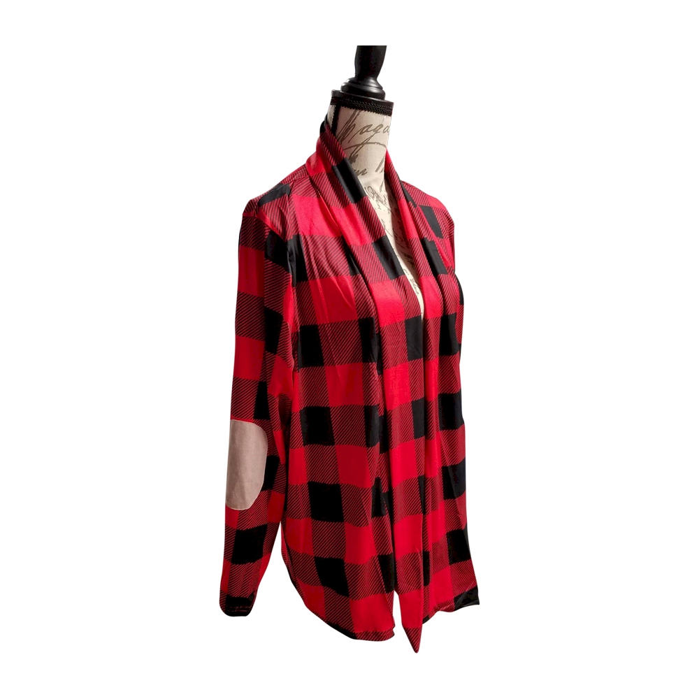 buffalo plaid cardigan with elbow patches images